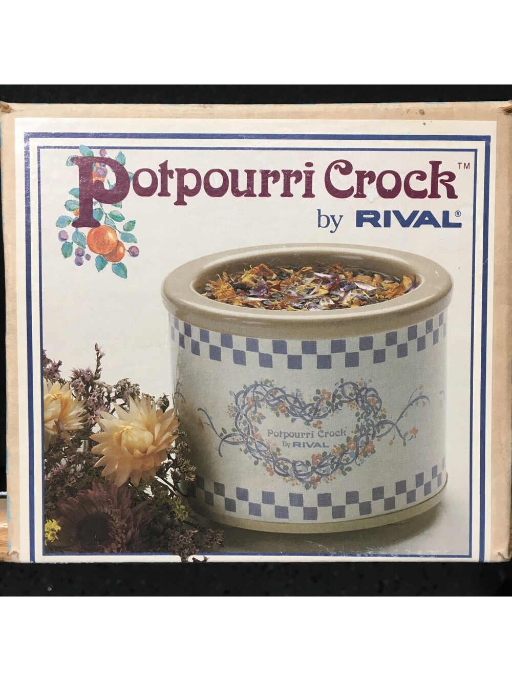 VTG Rival Electric Potpourri Crock 3206 Blue & White Floral Checkered
